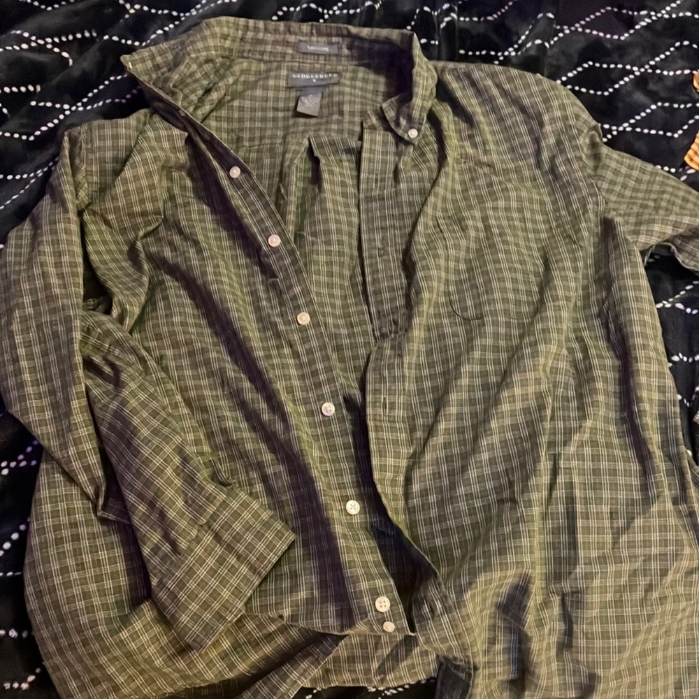 Green plaid button up shirt